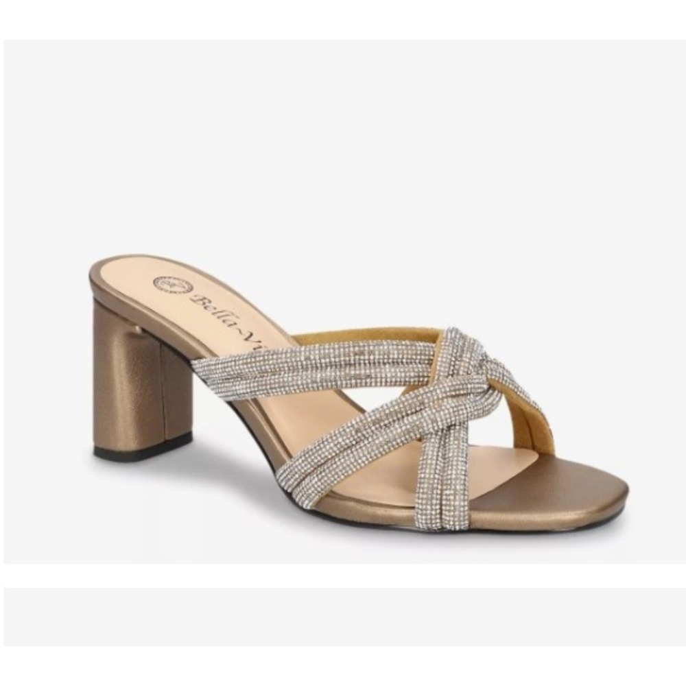 Bella Vita Heeled Sandals Slides Formal Dressy Gold Rhinestone Womens 10M NEW